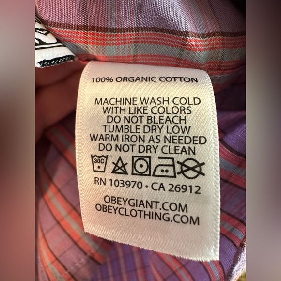 OBEY Men LG Gavin Woven Lavender Multi 100% Organic Cotton Short Sleeve Elephant - Picture 11 of 13
